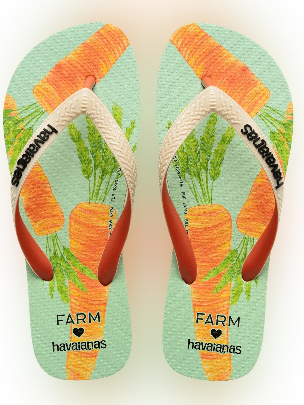 FARM RIO Havaianas  Blue Carrots Flip Flops Sandals US W size 9/10 NWT